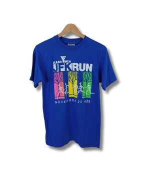 Vintage Marathon T-Shirt Blue 1988 YMCA JFK Run Olean New York 4K Size Small